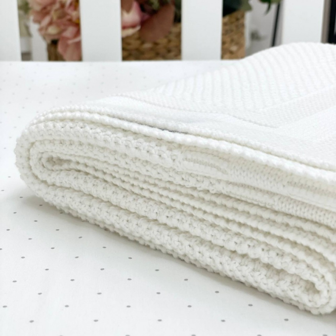 Paturica bebe Cosy tricotata din bumbac alb (2)